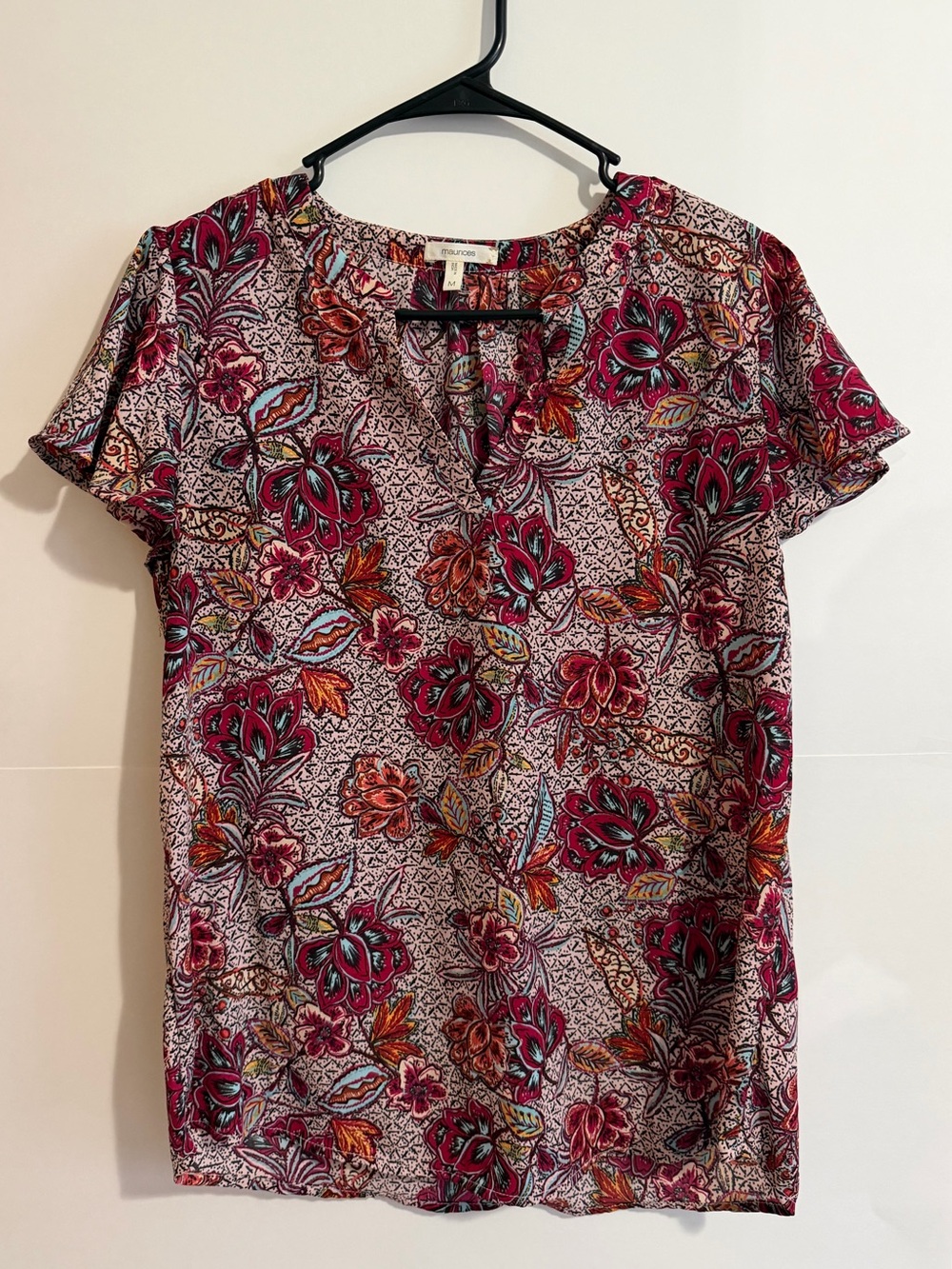 Maurices Pink Multi Floral Short Sleeve Top